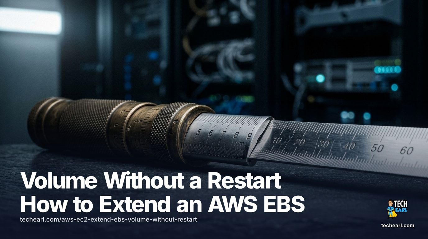 Grow an AWS EBS volume with zero downtime: aws ec2 modify-volume to enlarge, wait for the optimizing state, then sudo growpart to extend the partition and sudo resize2fs (ext4) or sudo xfs_growfs (XFS) to stretch the filesystem. No detach, no reboot, on a live EC2 instance.