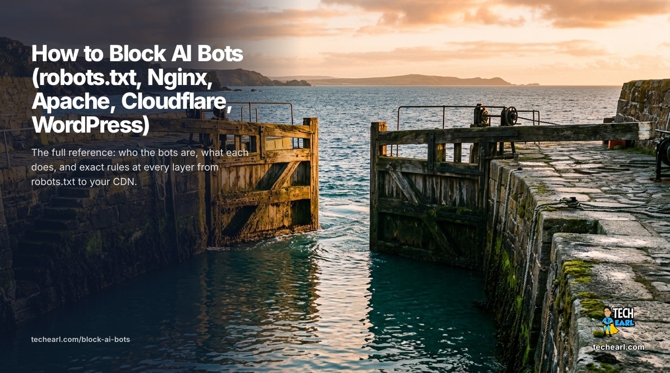 The full reference for blocking AI crawlers: bot inventory, robots.txt and server-level rules, Cloudflare's managed approach, WordPress paths, verification, and the bots that ignore robots.txt.