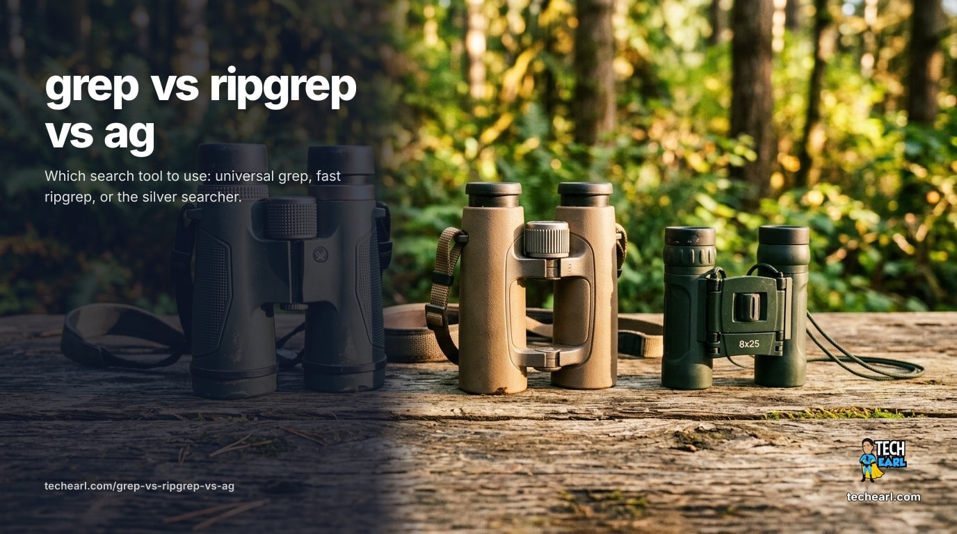 grep is universal and searches everything you point it at; ripgrep (rg) is the fast Rust default that skips .gitignore'd and binary files; ag is the older fast-grep now superseded. Compare speed, defaults, and regex engines.
