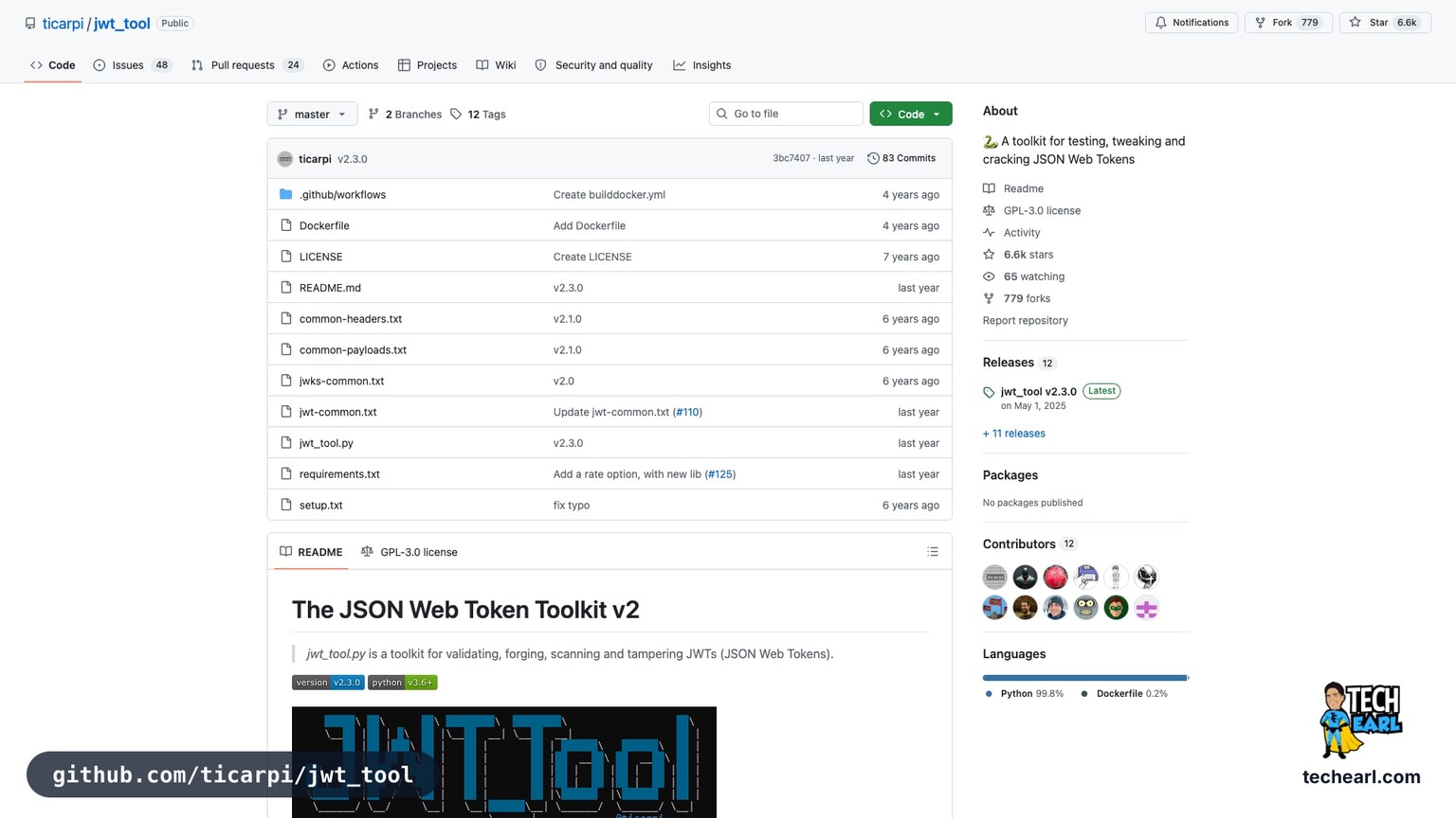 github.com/ticarpi/jwt_tool, the GitHub repository for jwt_tool, the JWT-specific attack toolkit
