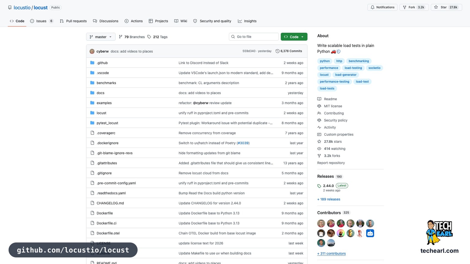 github.com/locustio/locust, the GitHub repository for Locust, a Python-based load and scenario testing tool