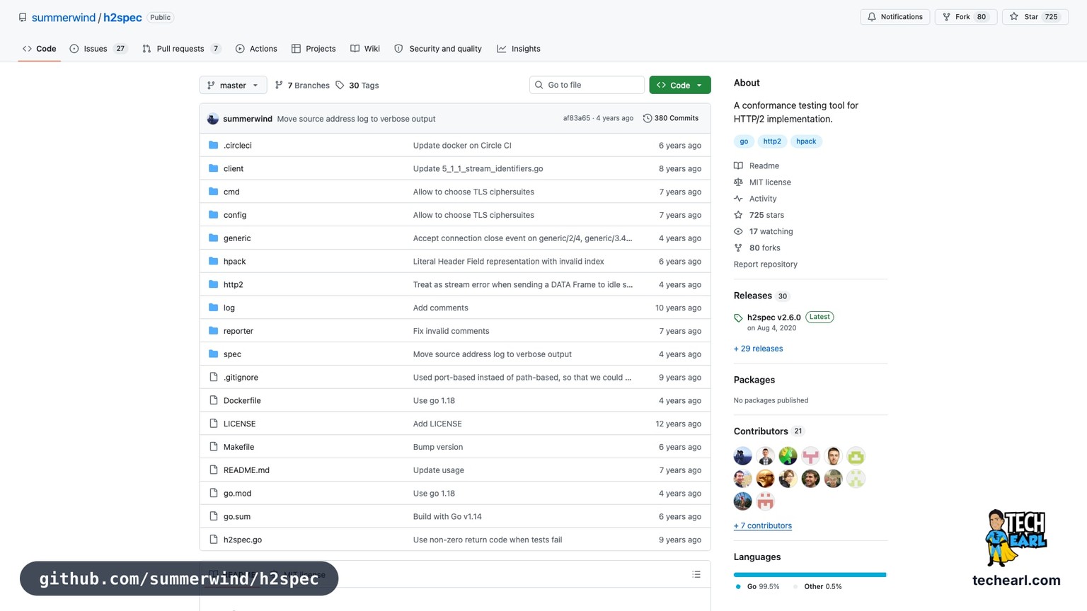 github.com/summerwind/h2spec and github.com/nghttp2/nghttp2, the two repositories behind h2spec (Go conformance suite by Moto Ishizawa) and h2load (nghttp2 HTTP/2 and HTTP/3 load generator)