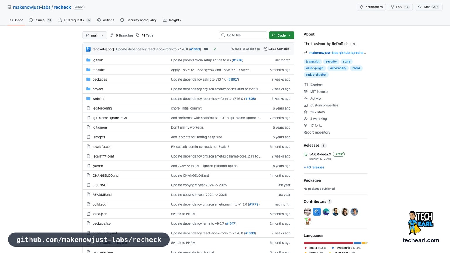 github.com/makenowjust-labs/recheck, the GitHub repository for recheck, a static analyzer for catastrophic-backtracking regex patterns