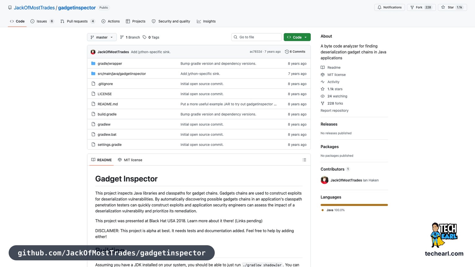github.com/JackOfMostTrades/gadgetinspector, the GitHub repository for GadgetInspector, a static-analysis tool for discovering Java deserialization gadget chains