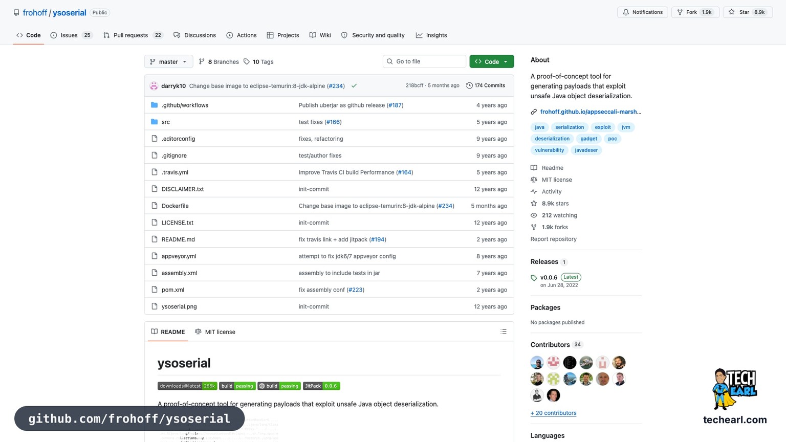 github.com/frohoff/ysoserial, the GitHub repository for ysoserial, the canonical Java deserialization payload generator