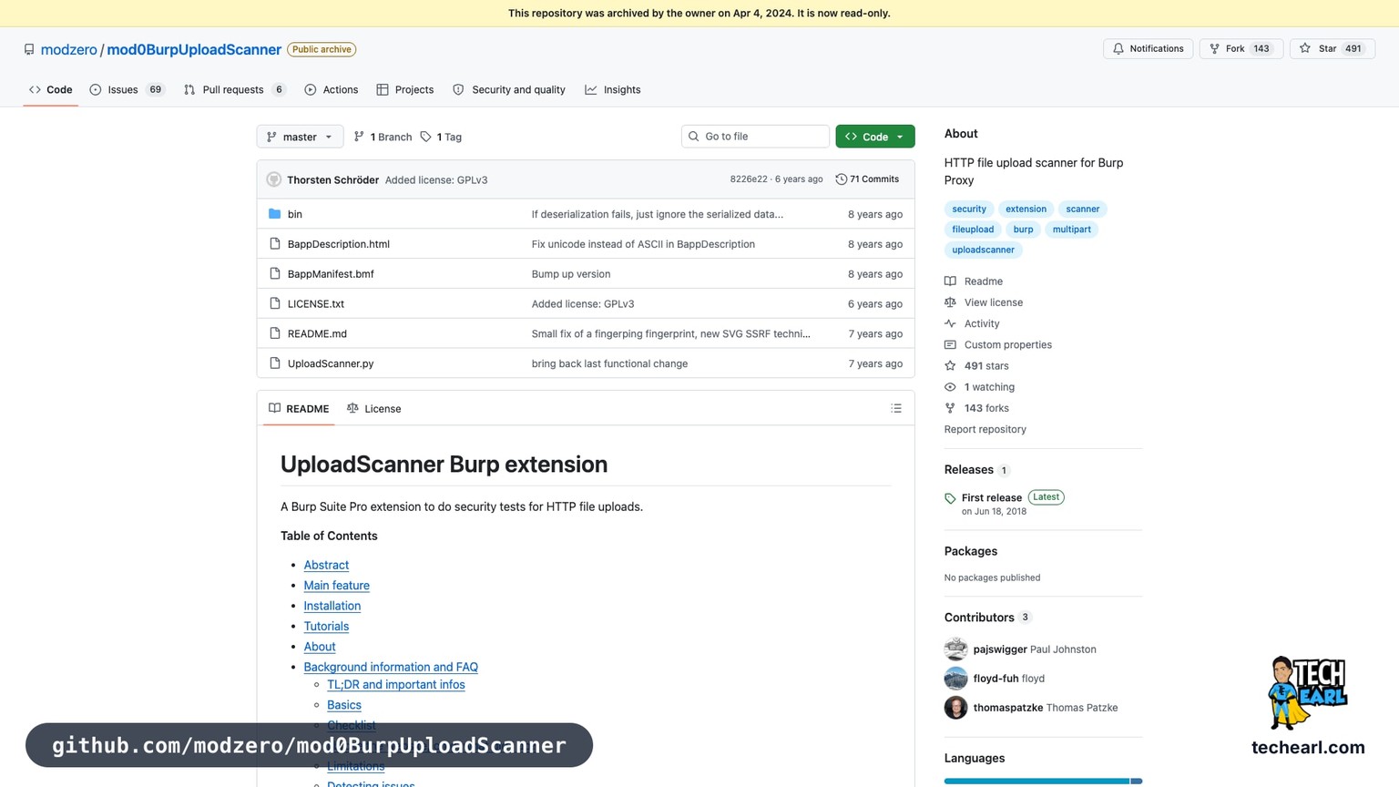 github.com/modzero/mod0BurpUploadScanner, the GitHub repository for Burp Upload Scanner, the BApp Store extension for upload vulnerability testing
