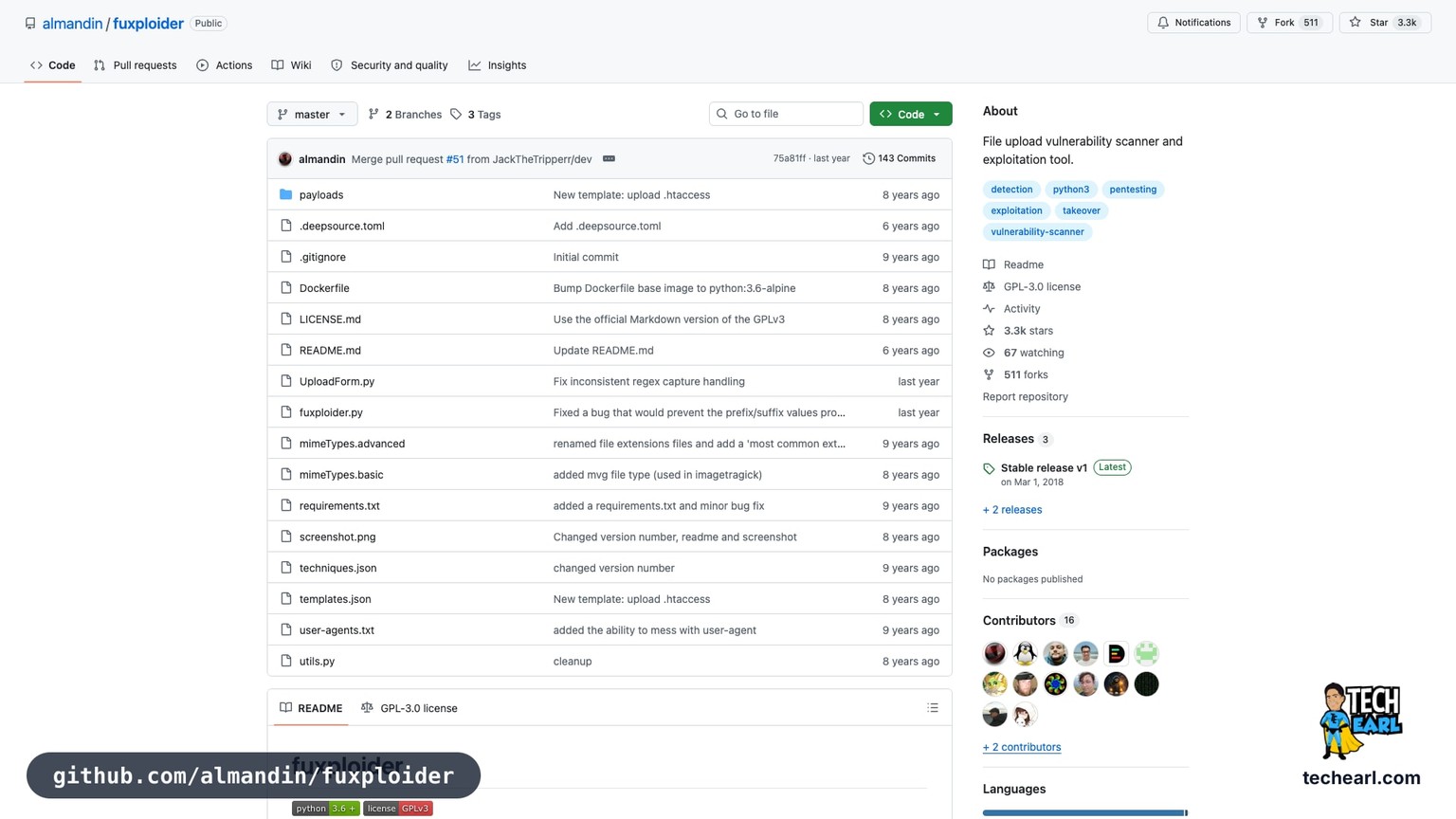 github.com/almandin/fuxploider, the GitHub repository for fuxploider, the canonical file upload vulnerability fuzzer