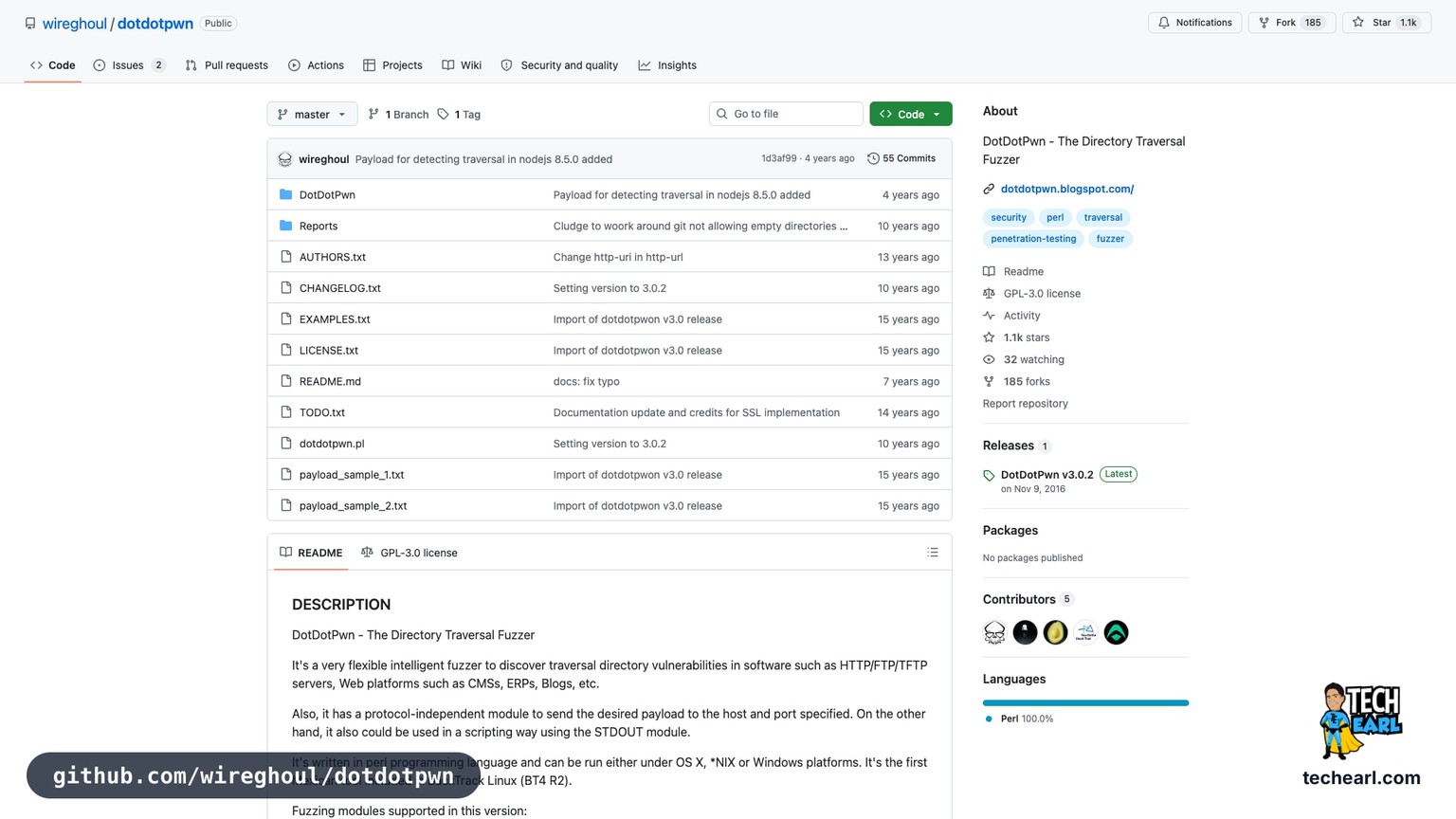 github.com/wireghoul/dotdotpwn, the GitHub repository for dotdotpwn, a fuzzing-based traversal scanner across HTTP, FTP, and TFTP