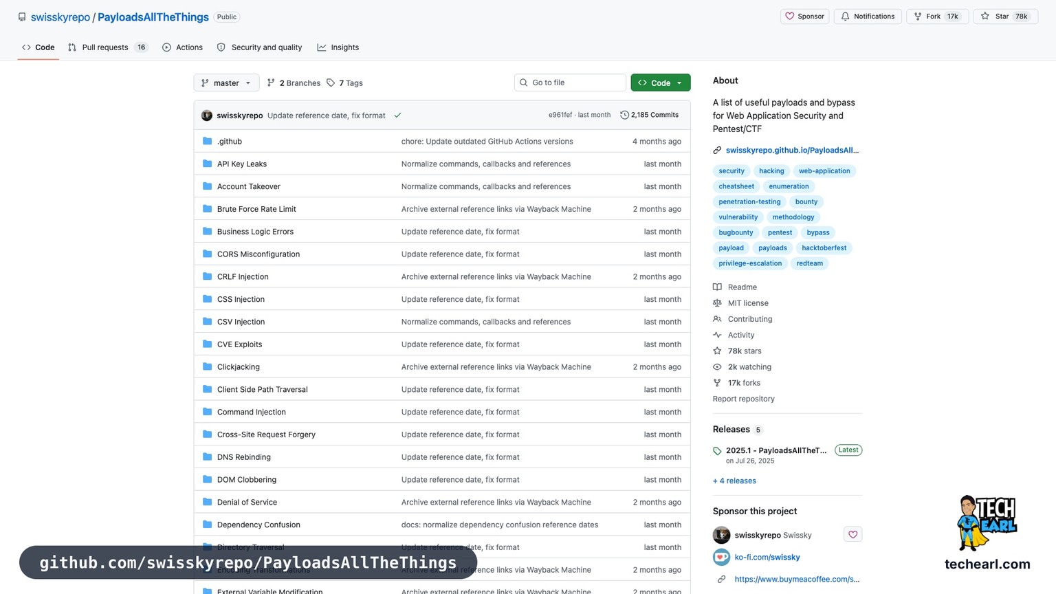 github.com/swisskyrepo/PayloadsAllTheThings, the canonical payload reference for File Inclusion and dozens of other web vulnerability classes