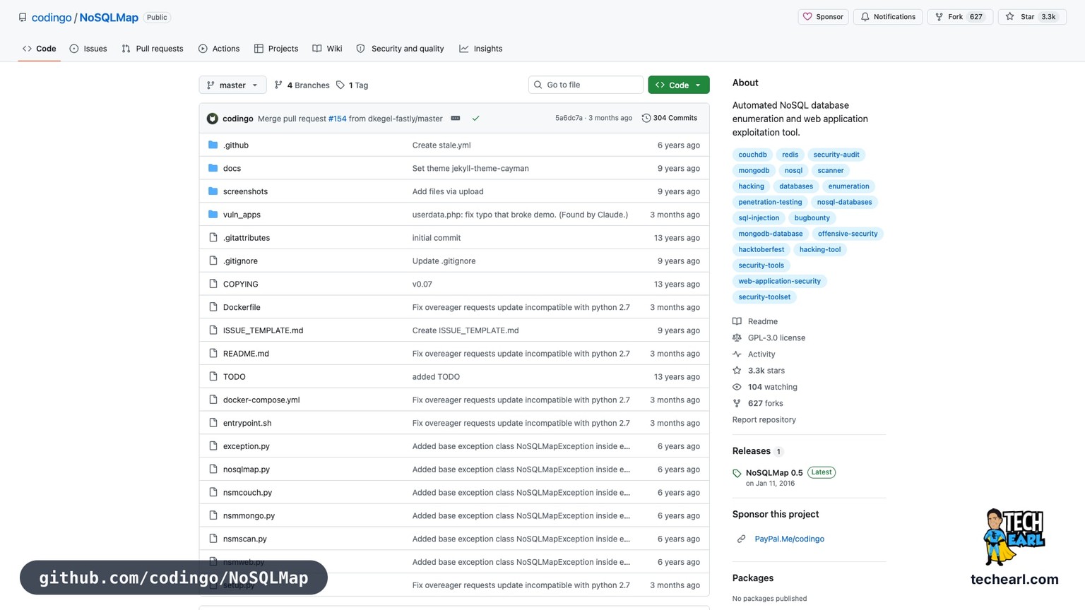 github.com/codingo/NoSQLMap, the GitHub repository for NoSQLMap, the MongoDB and CouchDB equivalent of sqlmap