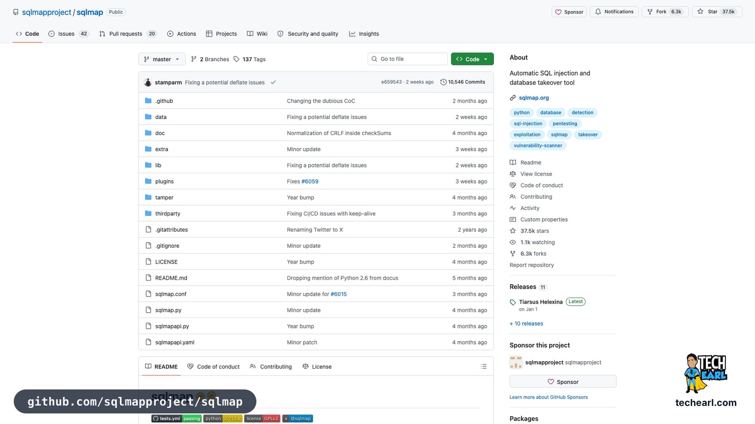 github.com/sqlmapproject/sqlmap, the GitHub repository for sqlmap, the canonical SQL injection automation tool