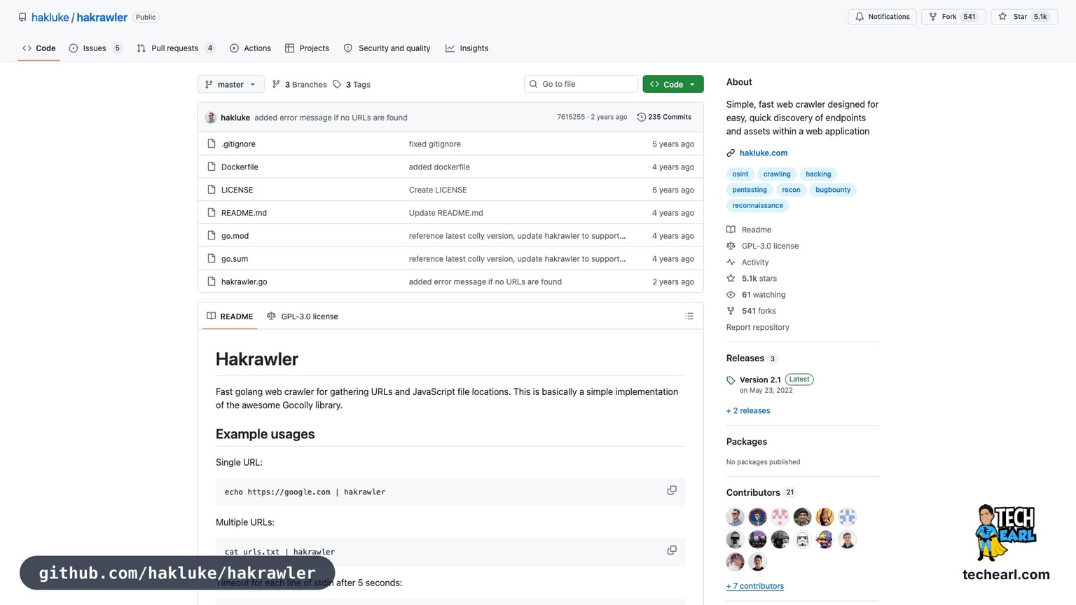 github.com/hakluke/hakrawler, the GitHub repository for hakrawler, a fast Go-based URL enumeration tool used to feed SSRF discovery