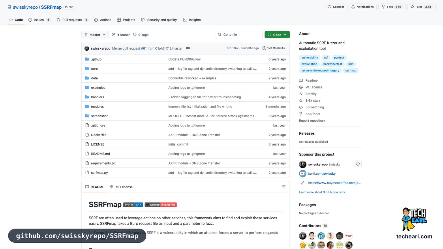 github.com/swisskyrepo/SSRFmap, the GitHub repository for SSRFmap, the canonical SSRF automation tool