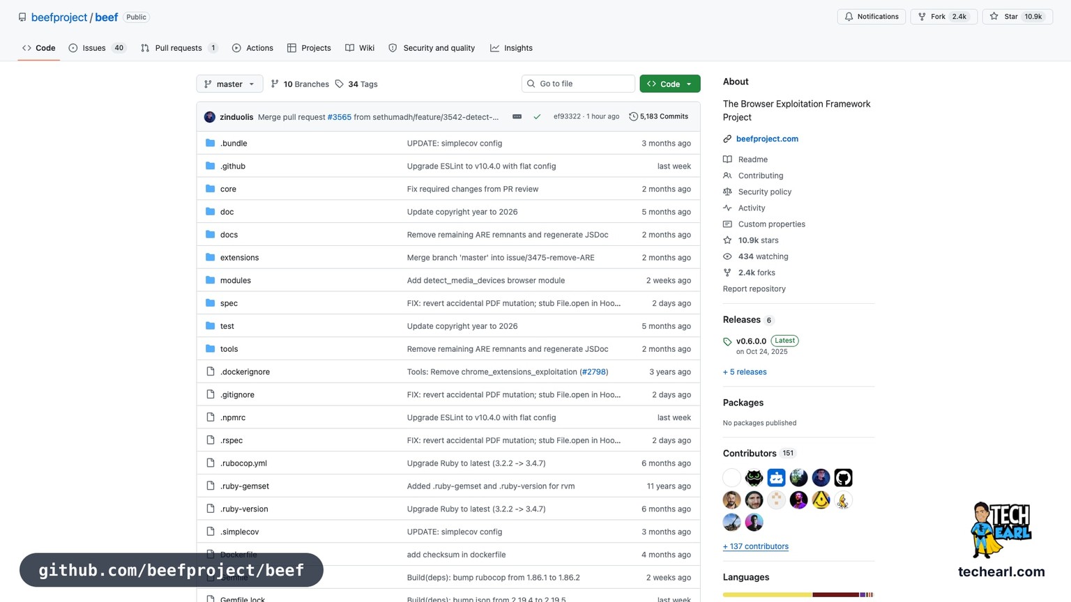 github.com/beefproject/beef, the GitHub repository for BeEF, the Browser Exploitation Framework for post-XSS demonstrations