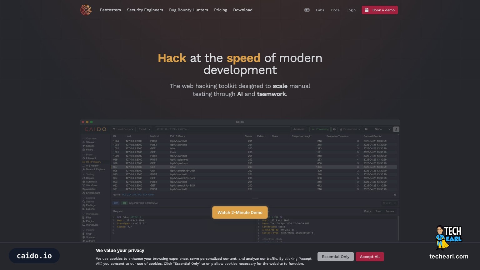 caido.io, the official site for Caido, a modern Rust-based web security testing proxy that competes with Burp Suite
