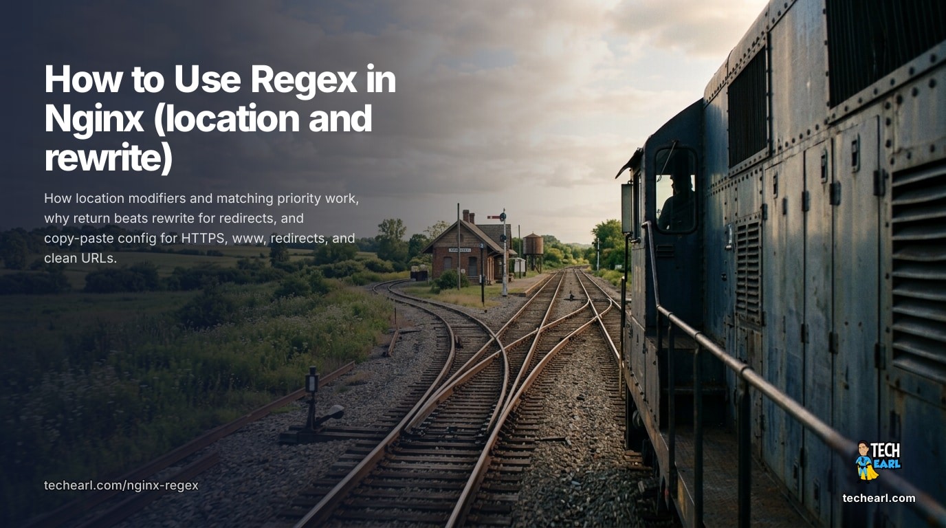 Regex in Nginx: location and rewrite Patterns Using regex in Nginx with location blocks and the rewrite directive: location modifier priority, the rewrite directive flags, return-based redirects, and copy-paste config for HTTPS redirects, www normalization, trailing slashes, 301 redirects, clean URLs, and blocking by user-agent or IP.